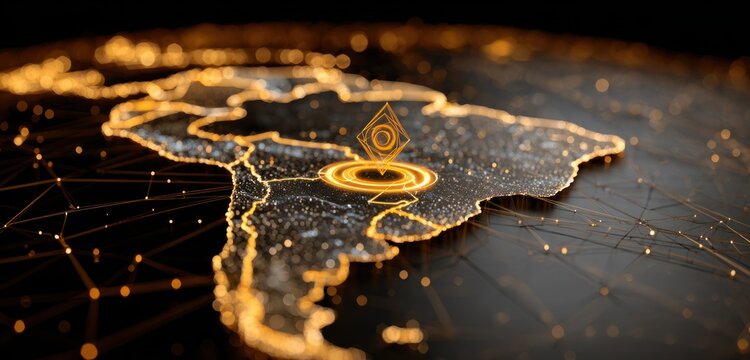 Detailed 3d rendered map of south america highlighting major cities and geographic features with illuminated borders