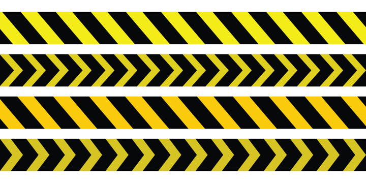 Warning tape safety stripe. Caution barrier stripe for safety zone, blocked area, website page, road work, site maintenance, redesign progress. Warning  stripe icons vector illustration.