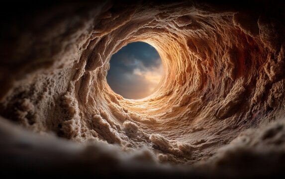 Looking Upward Inside a Grain Silo with Circular View Towards Sky