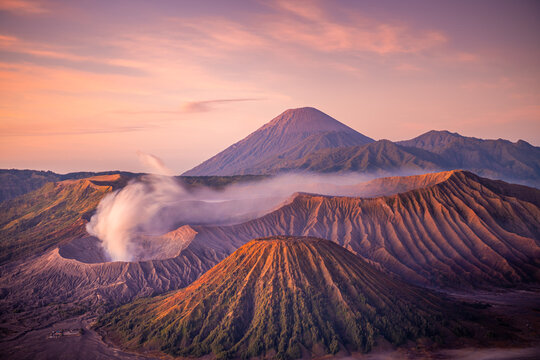 Early morning landscape of crater Bromo, Java island, Indonesia