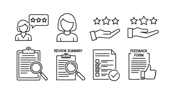 Set of business and office workflow icons featuring people, documents, and checklists.
