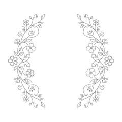 Fototapeta premium Elegant Floral Wreath Outline Design - Delicate Flowers and Leaves, Vector Art