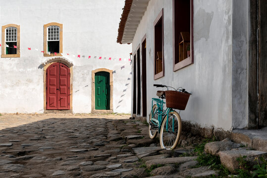 Paraty old town with vintage bicycle on the right