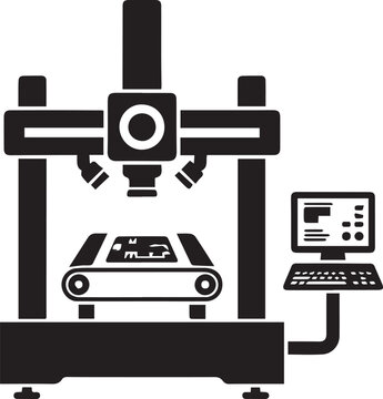 Industrial automated optical inspection machine for PCB production black vector silhouette isolated on white background