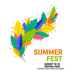Obraz premium Summer Fest Event Poster with Colorful Leaves and Geometric Shapes