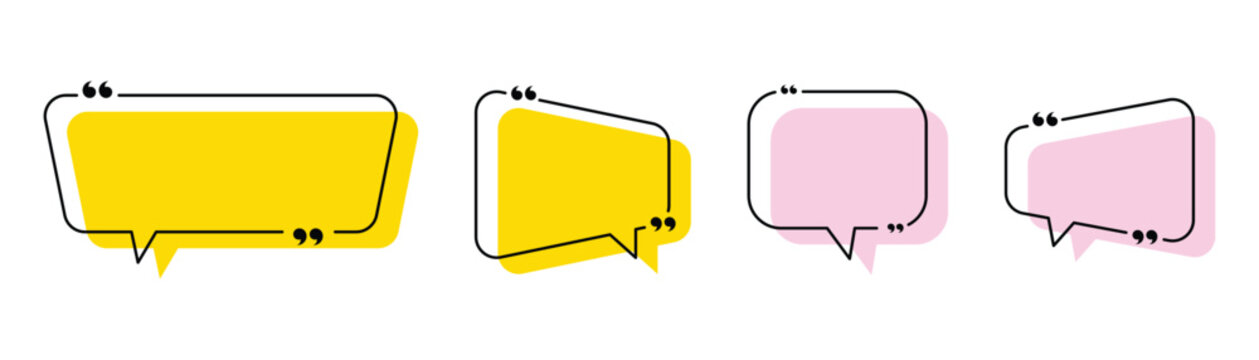 Chat bubble in yellow and pink quote background, Speech bubble, message box set. Chat speech bubble icons. Vector illustration. 