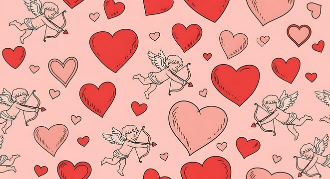 Valentines day hearts and cupids pattern for love and romantic occasions