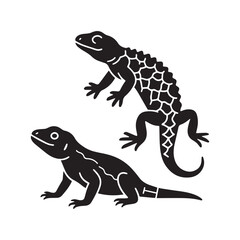 Fototapeta premium Detailed Scaly Lizard Silhouette and Line Art Illustration For Reptile Graphic Design.