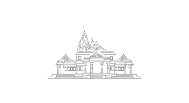 Architectural line drawing of Ram Mandir temple Ayodhya India