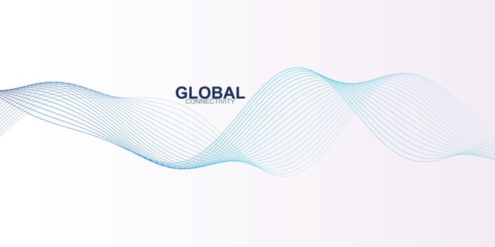 Global connectivity abstract background, blue wave line vector, futuristic digital communication technology banner, minimalist network flow design