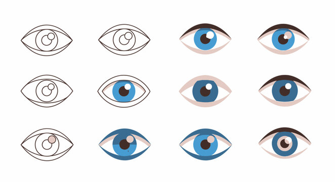 Stylized Eyes Collection: Outline Sketches and Realistic Blue Iris Variations