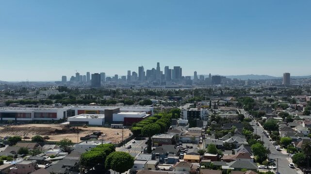 Los Angeles Downtown from East Los Angeles Aerial Shot Telephoto Back California USA