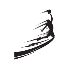 Dynamic Basketball Player Silhouette Performing Slam Dunk With Abstract Speed Motion Lines Illustration.  © shahariea