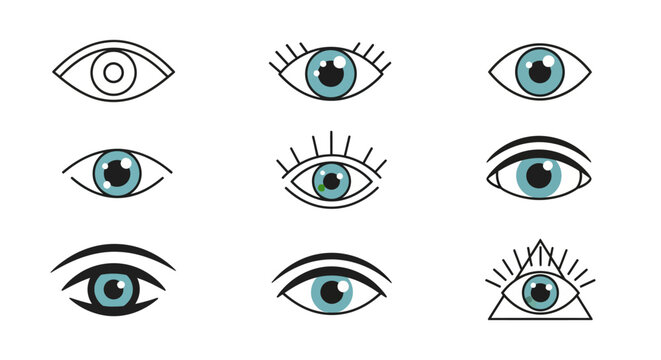 Collection of Diverse Eye Illustrations: Open, Closed, and Symbolic Styles
