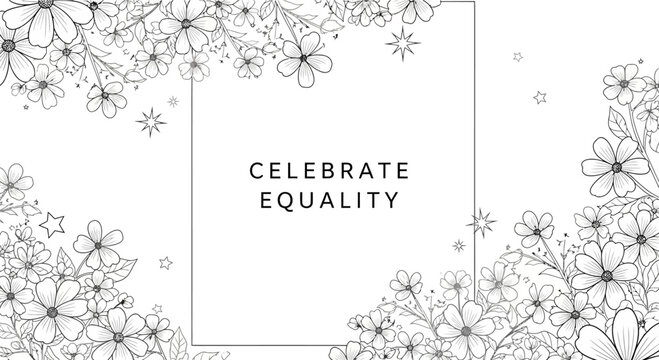 Celebrate Equality elegant floral frame design for greeting cards and social media.