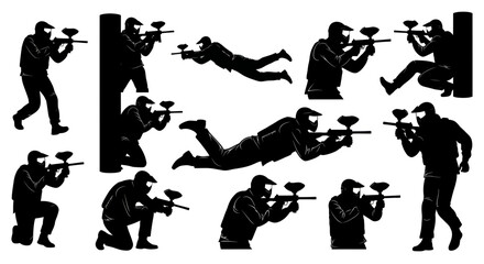 Paintball Silhouette Collection: Action Poses of Players in Combat © Nur