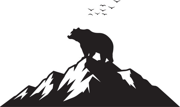 Black bear silhouette, mountain peak icon, wildlife symbol, outdoor adventure emblem
