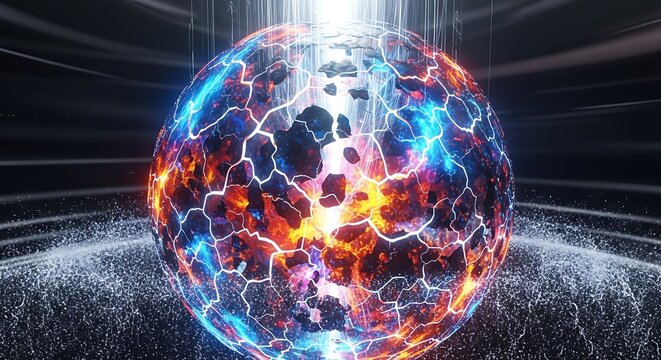 Vibrant glowing neon energy sphere technology.