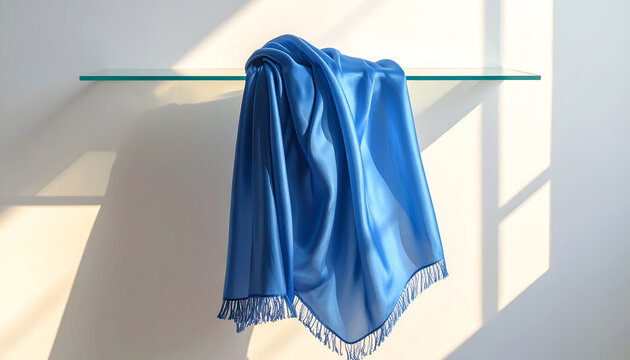 Blue towel hanging on glass rod.