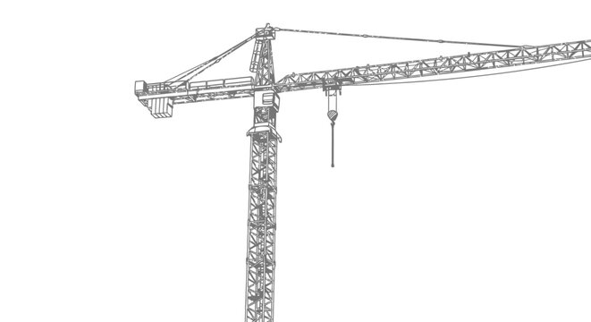 Construction tower crane sketch in minimalist line art style