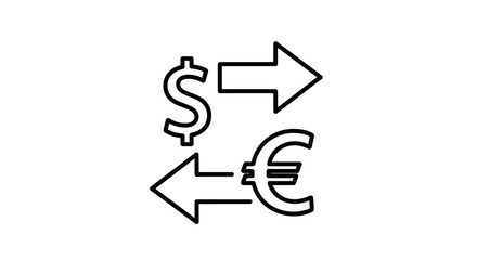 Fototapeta premium Currency exchange line icon showing dollar and euro signs