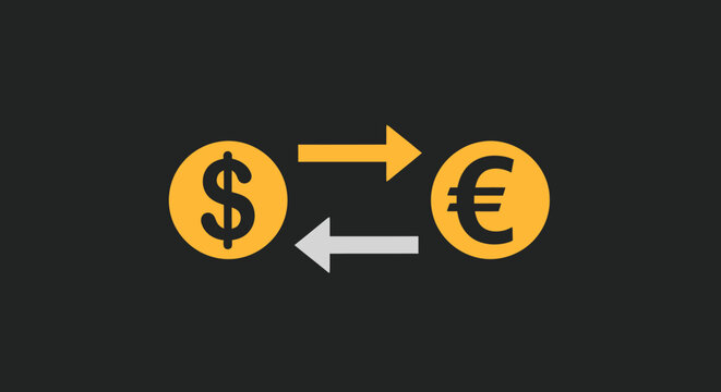 Dynamic visual representation of foreign currency exchange operations, highlighting the conversion flow between dollar and euro denominations in a modern, abstract style