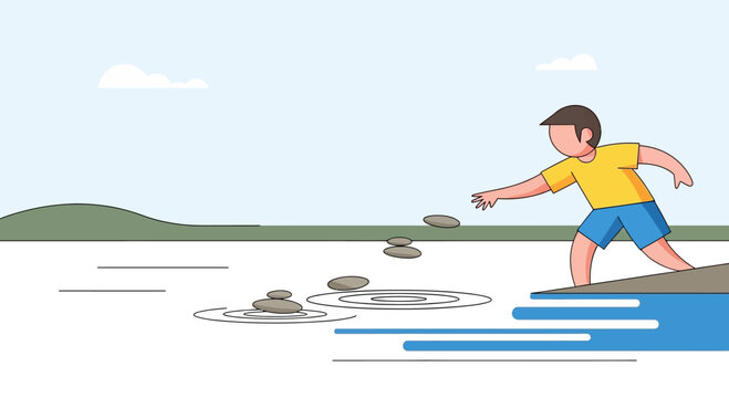 Man throwing stone skipping water sports.