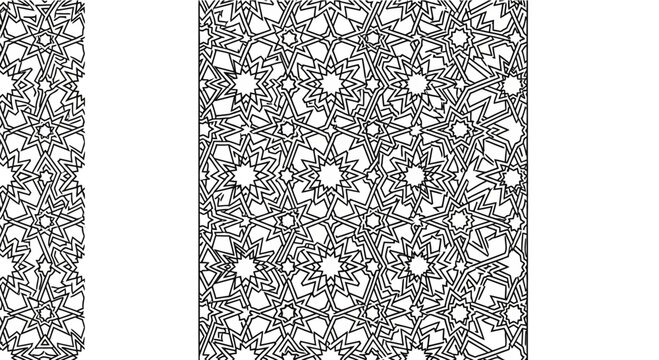 Seamless Geometric Islamic Pattern with Intricate Star and Polygon Mosaic Elements.