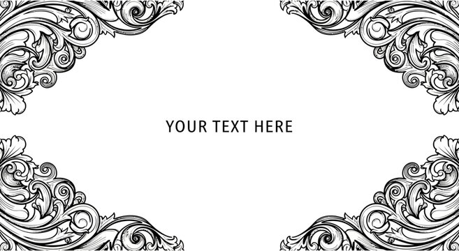 Elegant Victorian Style Ornate Floral Corner Frame Illustration.