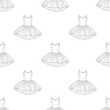 Seamless Pattern Ballet Tutu Dress Sketch Illustration on White Background