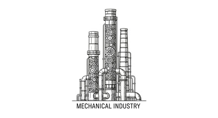 Naklejka premium Mechanical Industry Plant Illustration with Gears and Pipes.