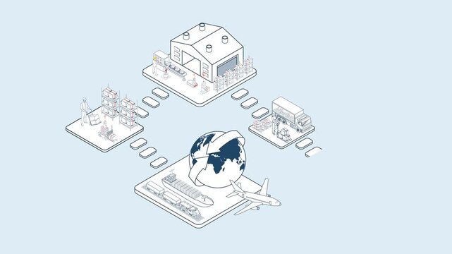 Industrial logistics and supply chain workflow concepts. Isometric 4K Animation
