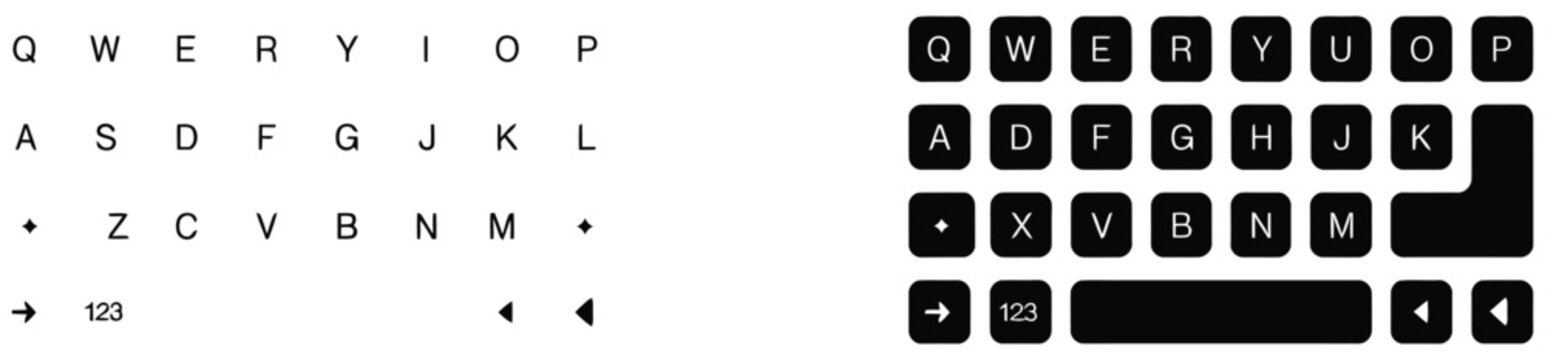 Phone keyboard template featuring mobile alphabet message buttons, smartphone text input system, chat interface with QWERTY layout, clean modern vector illustration