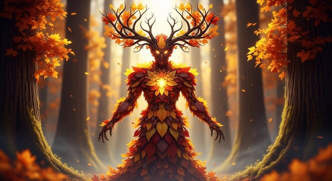 Autumnal forest guardian creature