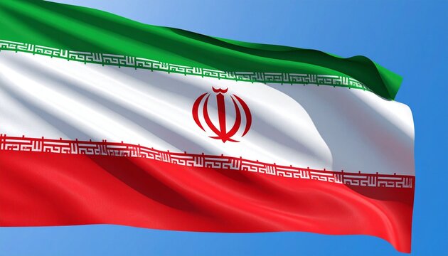 "Iran&rsquo;s green-white-red flag with central emblem and Kufic script borders, symbolizing faith, unity, resilience, and national identity in radiant abstract artistic composition."
