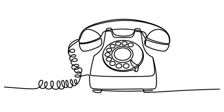 Continuous single line drawing of a vintage rotary telephone with a classic handset and cord design for nostalgic communication and office technology art Vector, illustration