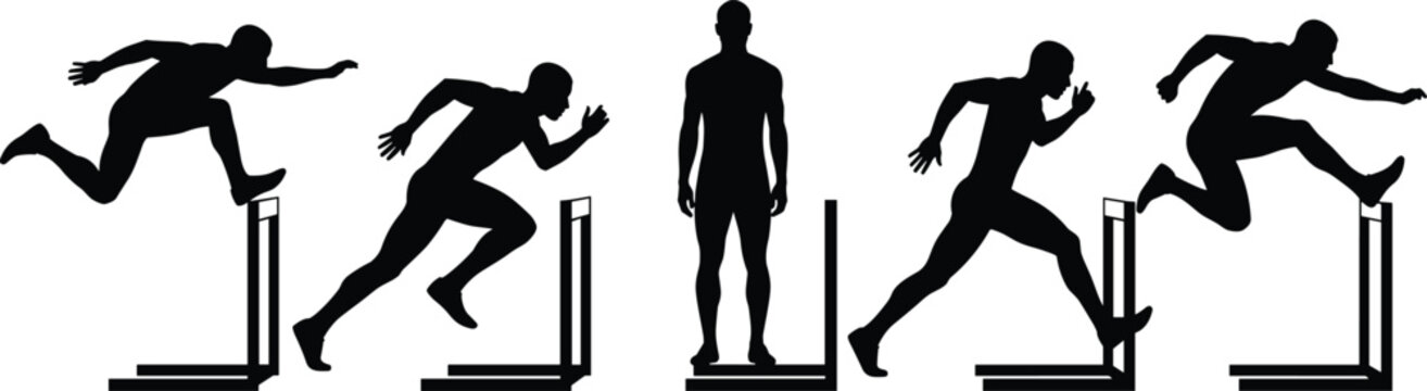 Silhouette of Hurdle Runners in Various Poses for Sports, Athletics, and Track & Field Designs