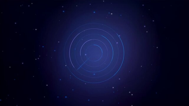 Abstract radar screen with digital data visualization and particles