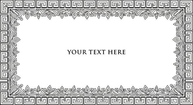 Elegant ornamental frame with Greek key pattern and floral decorative border.