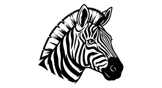 Graphic illustration of a zebra head with black and white stripes isolated