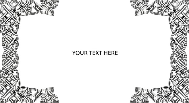 Decorative Celtic knotwork border frame for invitation card design.