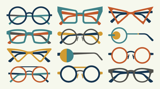 Colorful assortment of eyeglasses displayed.