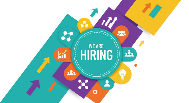 Colorful Hiring Recruitment Advertisement Sign.