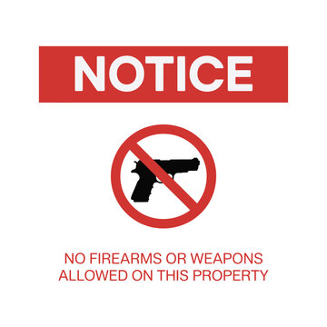 No firearms allowed notice vector sign for property safety rules, warning restriction symbol, and security regulation signage design