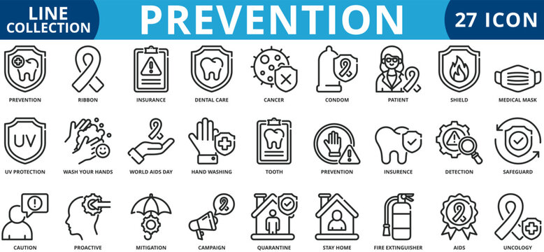 Prevention icon set outline style icon set collection vector illustration