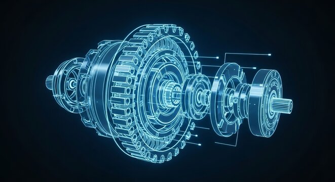 Detailed blueprint of a mechanical gear system with various components