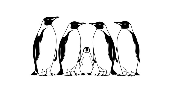 Penguin family silhouette with baby penguin wildlife antarctic offspring adorable together silhouette