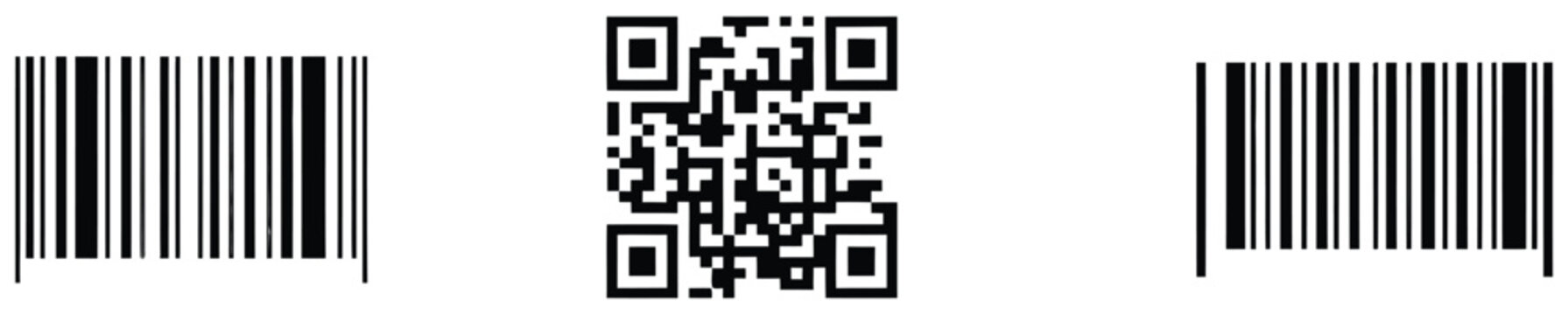 QR and barcode vector design featuring clean modern code symbols, scannable QR patterns, linear barcode elements, digital identification concept, data encoding and tracking icons
