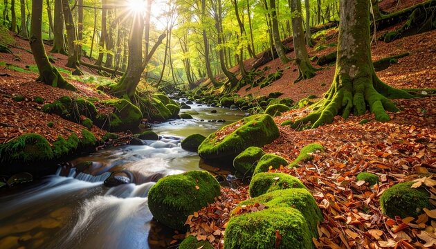 A tree fallen across a mountain stream like a bridge