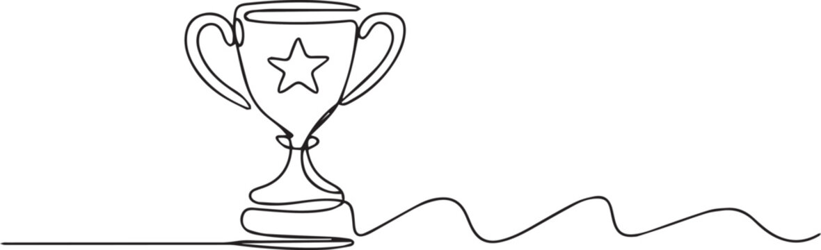Continuous line drawing of a trophy cup with a star on it